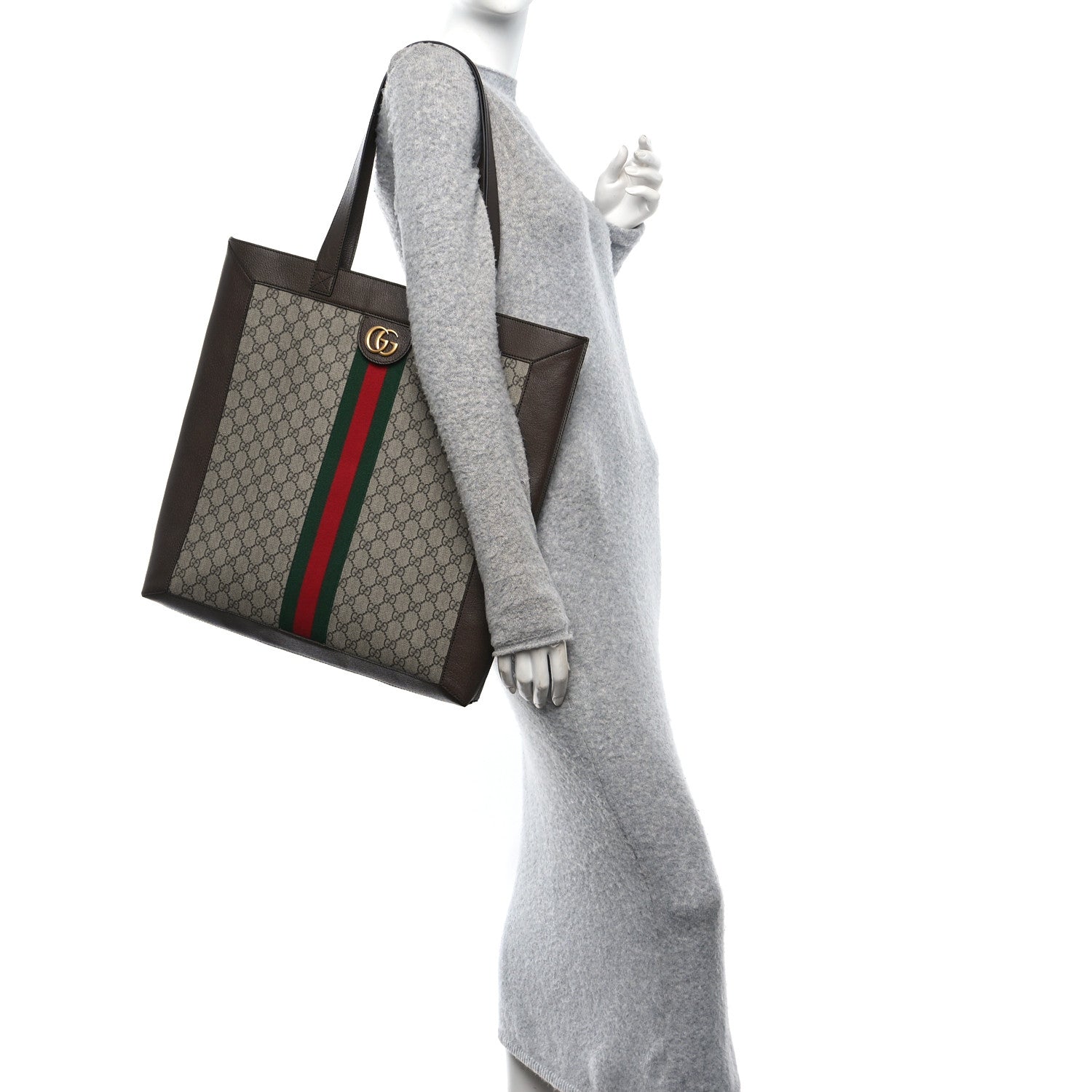 Gucci GG Supreme Monogram Web Large Ophidia Vertical Shopping Tote Brown