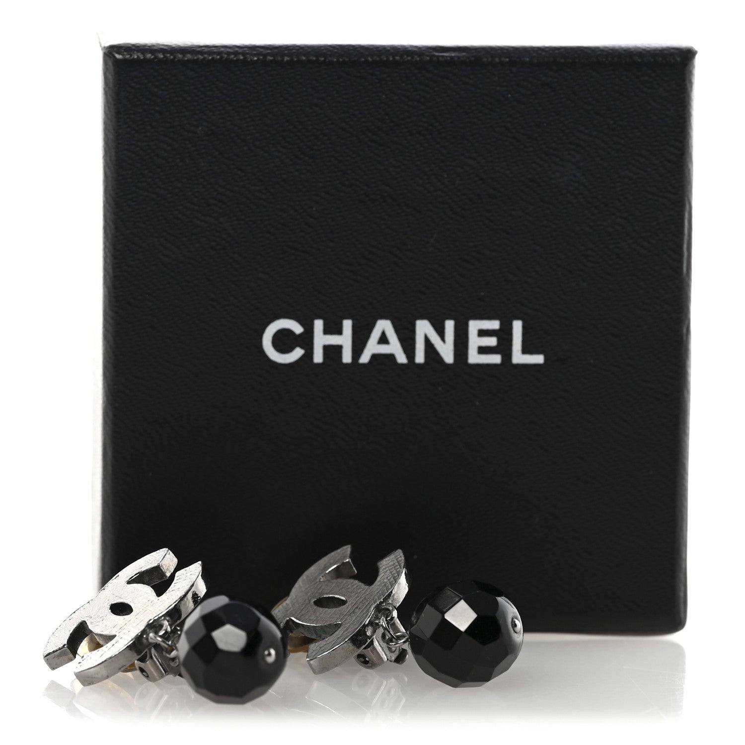 Ruthenium CC Bead Drop Clip On Earrings Black