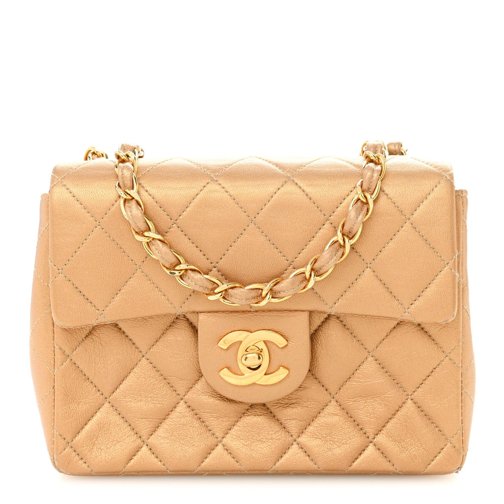 Chanel Metallic Lambskin Quilted Mini Square Flap Bronze