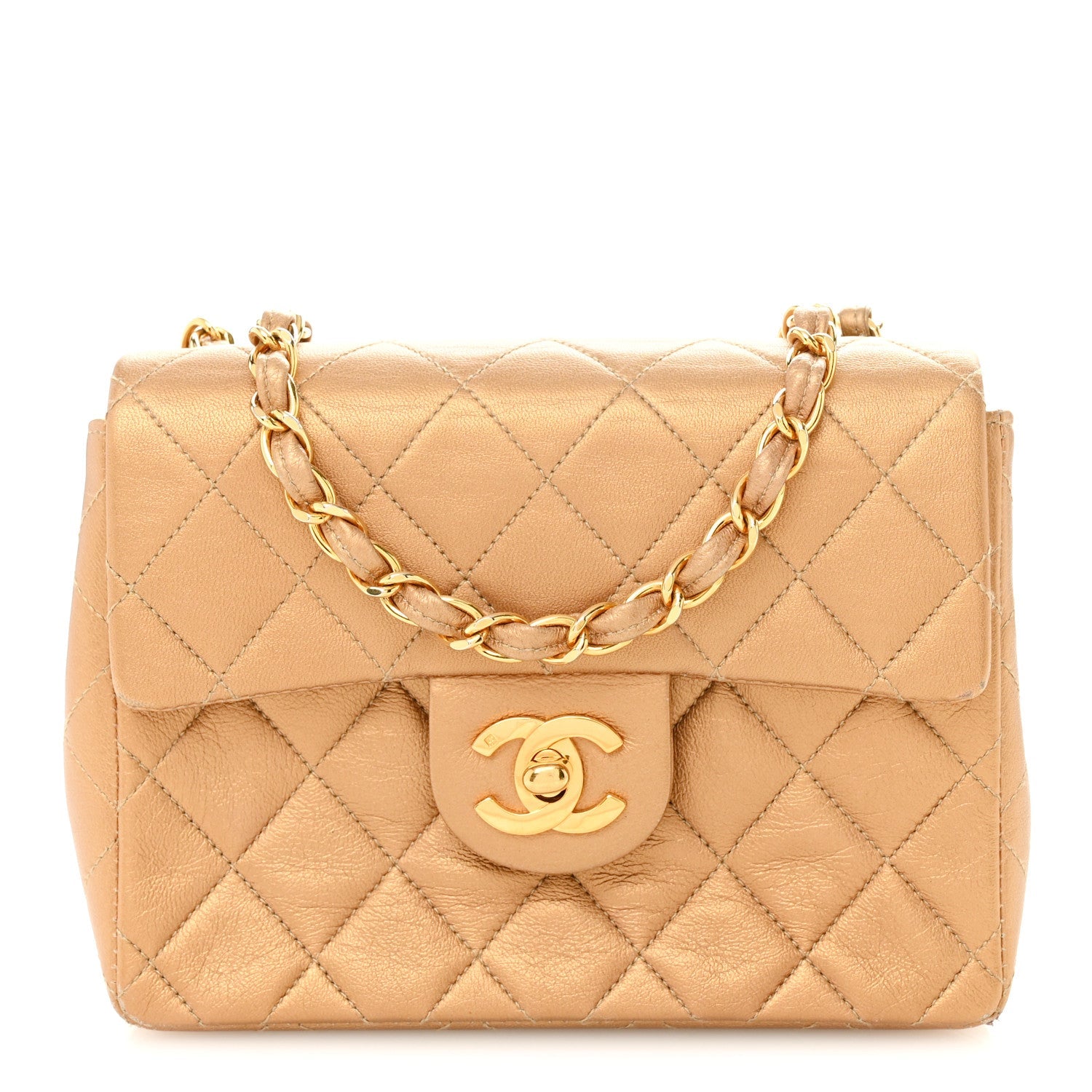 Chanel Metallic Lambskin Quilted Mini Square Flap Bronze