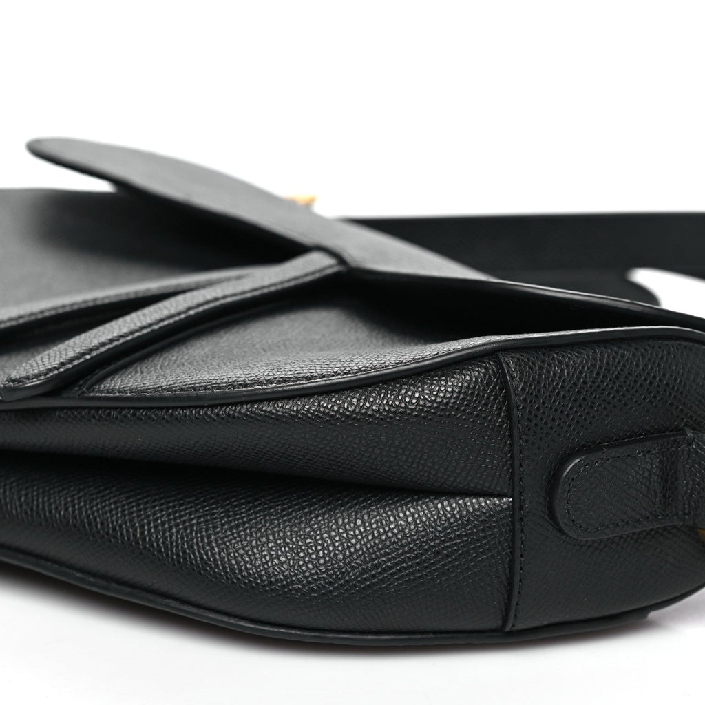 Christian Dior Grained Calfskin Saddle Bag With Strap Black