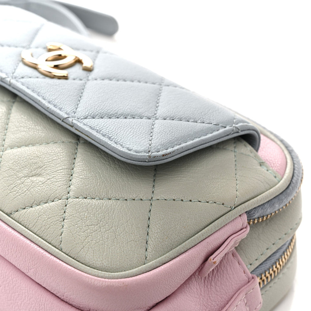 Chanel Goatskin Quilted Waist Bag Green Blue Pink
