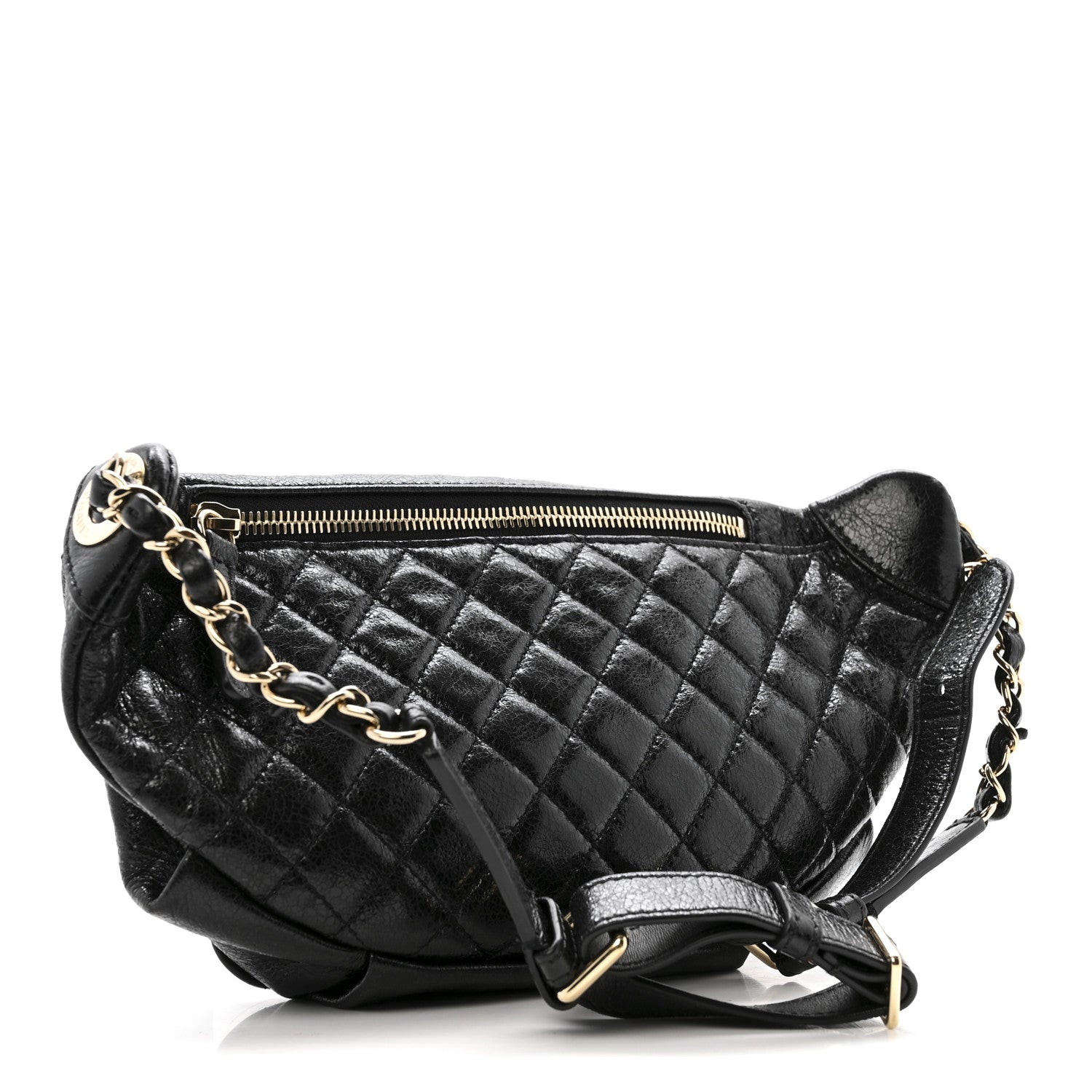 Chanel Crumpled Glazed Lambskin Quilted Waist Bag Fanny Pack Black