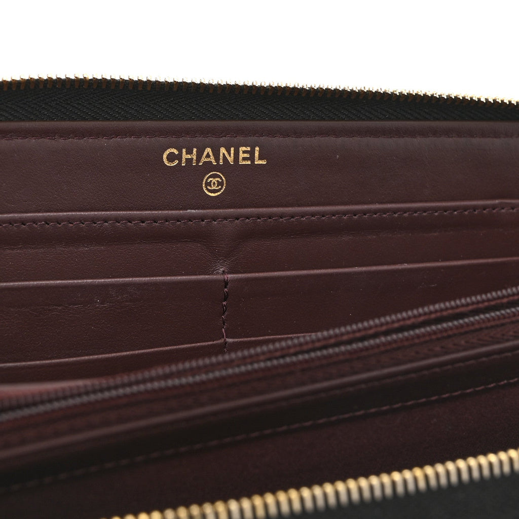 Caviar Quilted Large Gusset Zip Around Wallet Black