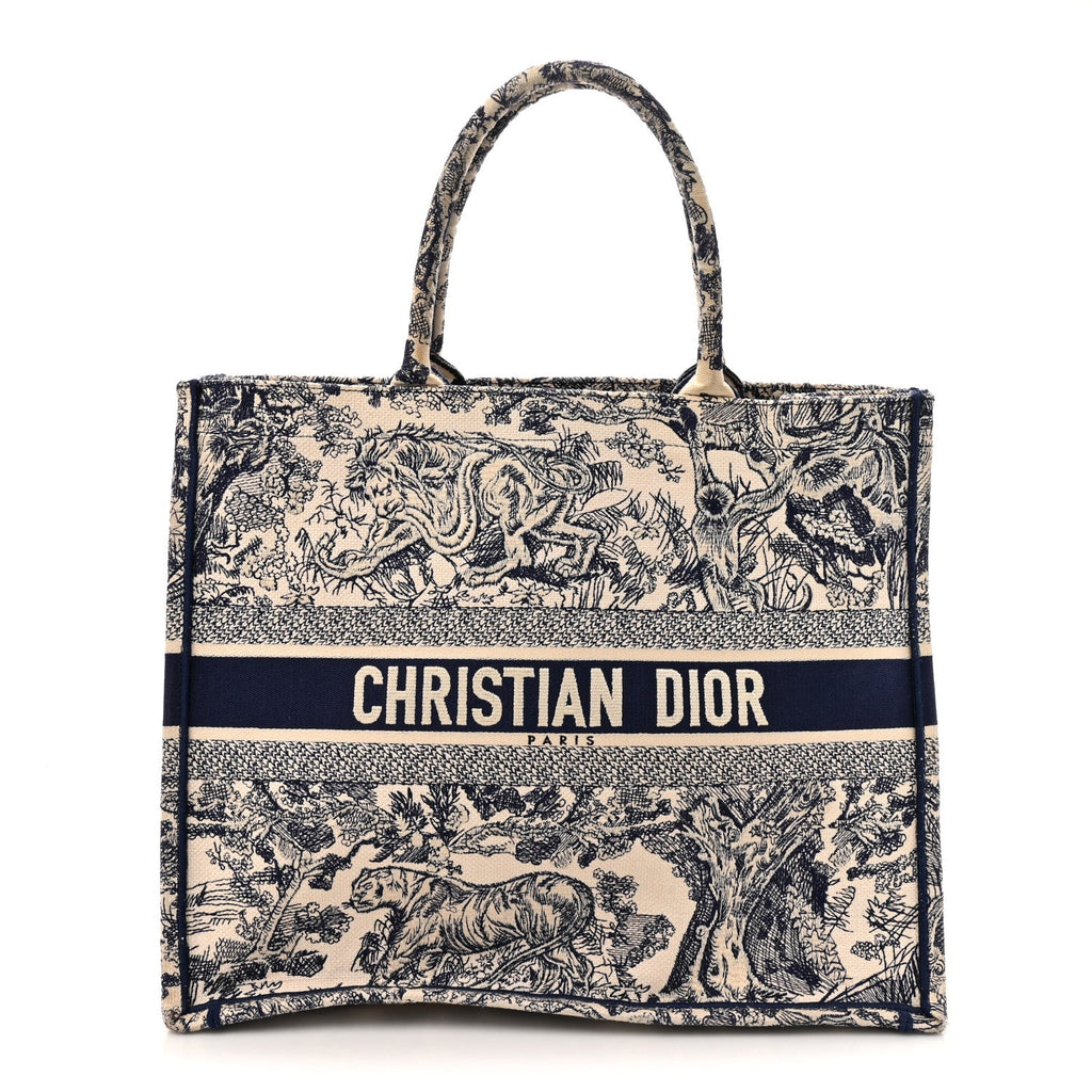 Christian Dior Canvas Embroidered Large Dioriviera Toile De Jouy Book Tote Blue