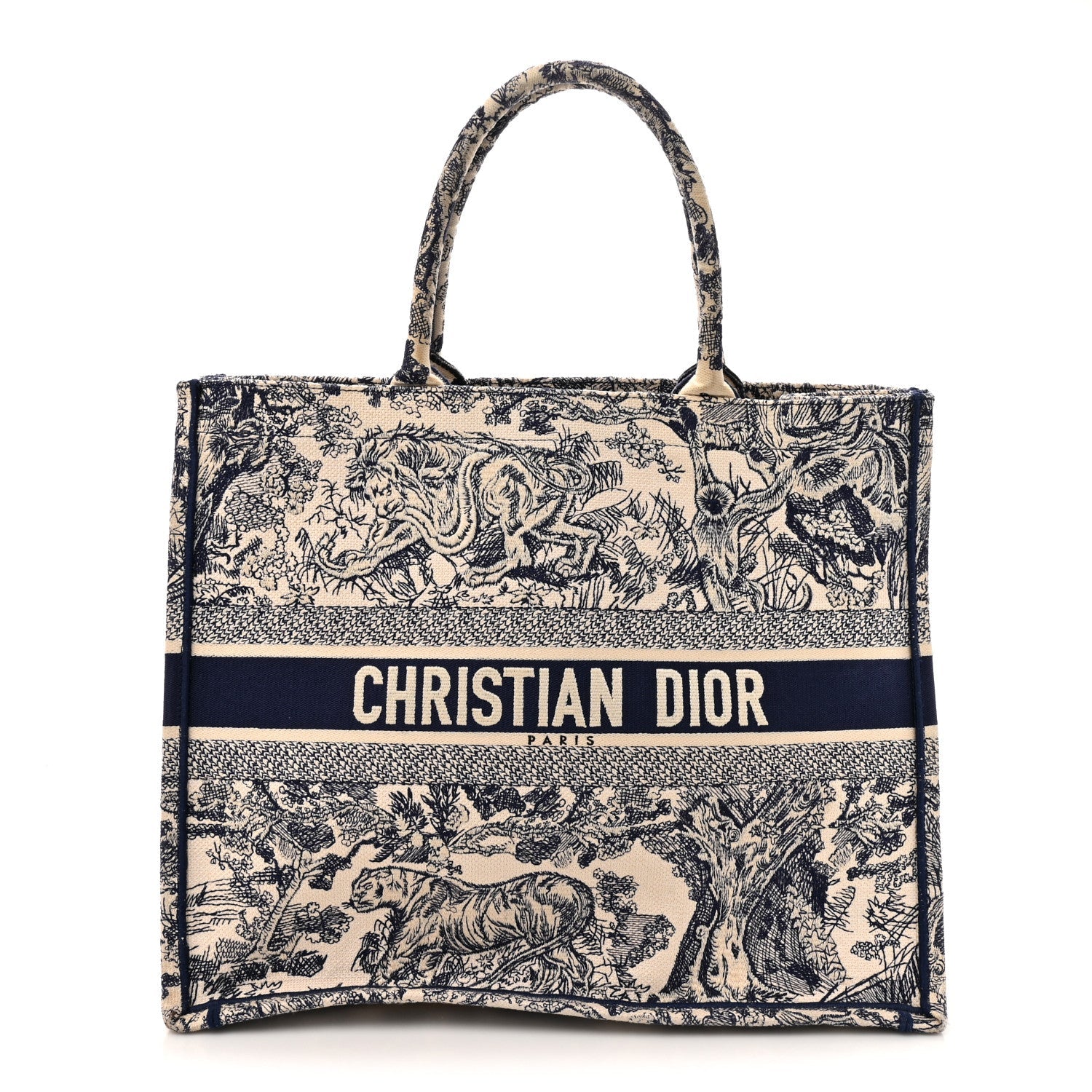 Christian Dior Canvas Embroidered Large Dioriviera Toile De Jouy Book Tote Blue
