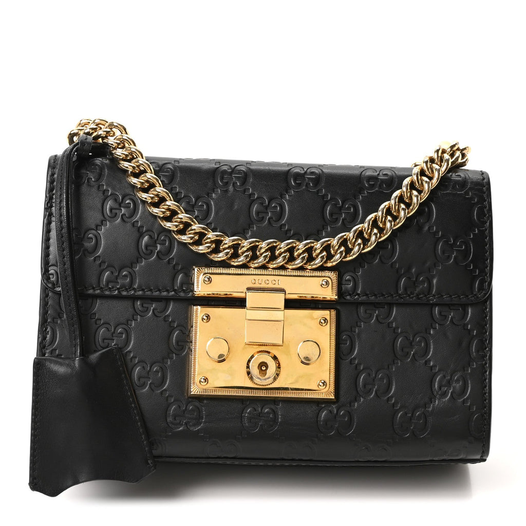 Gucci Guccissima Small Padlock Shoulder Bag Black