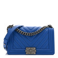 Chanel Lambskin Chevron Quilted Medium Boy Flap Blue