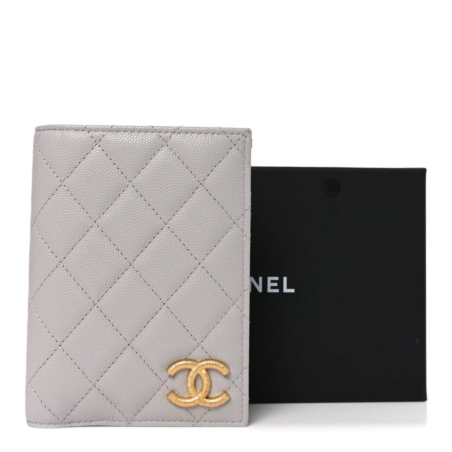 Caviar Quilted CC Passport Holder Grey