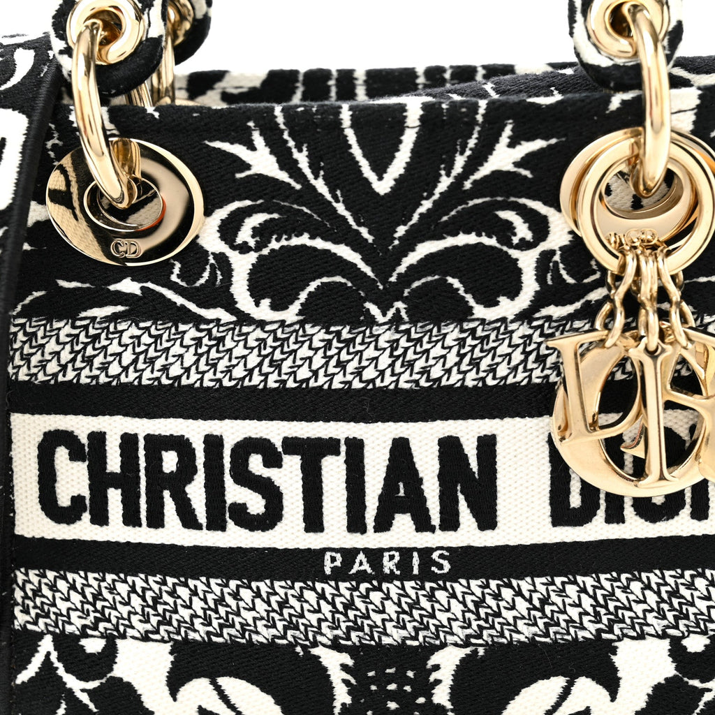 Christian Dior Canvas Petites Fleurs Embroidered Mini Lady D-Lite Black White