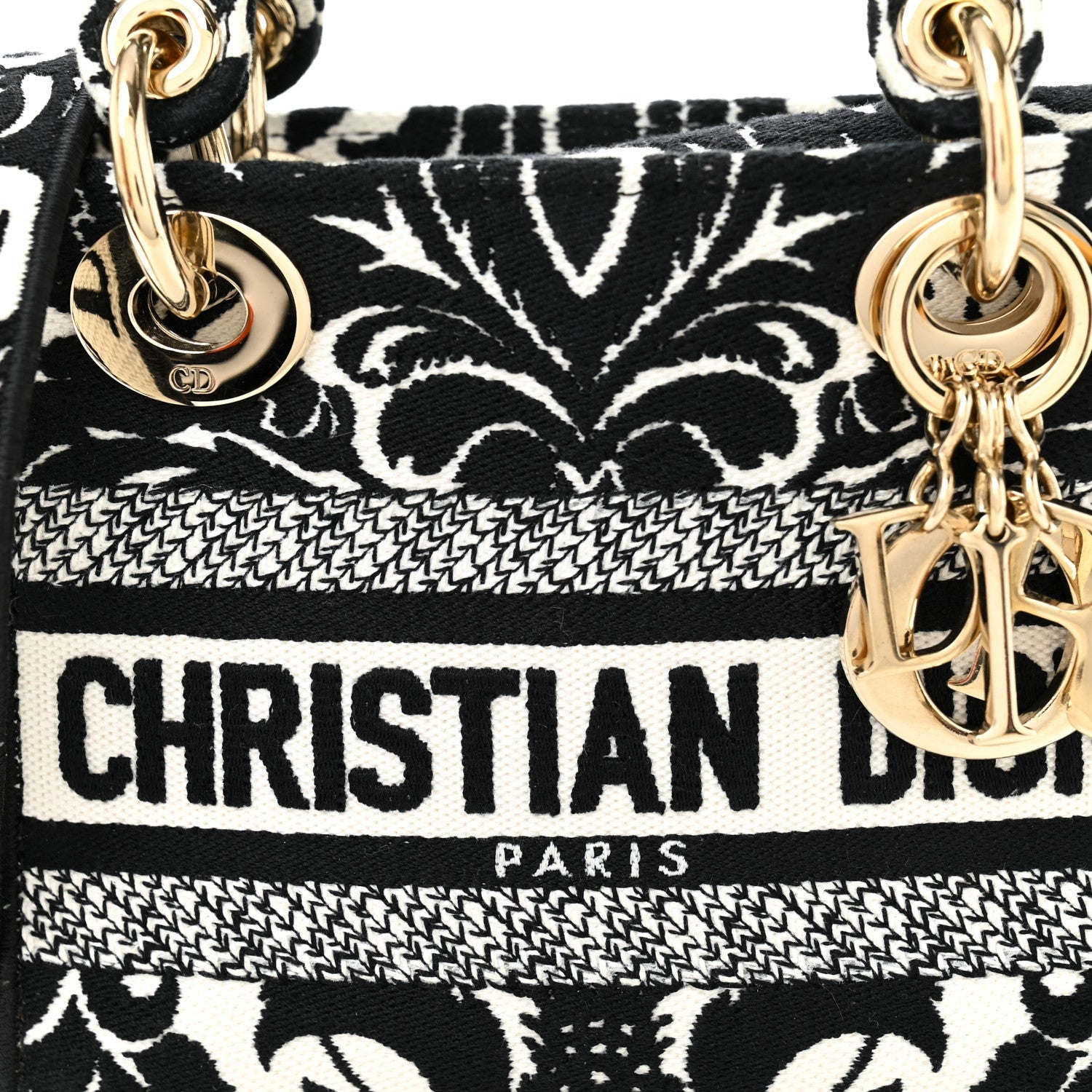 Christian Dior Canvas Petites Fleurs Embroidered Mini Lady D-Lite Black White