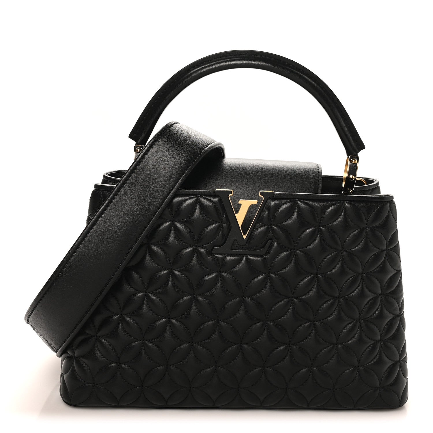 Louis Vuitton Lambskin Quilted Flower Capucines PM Black