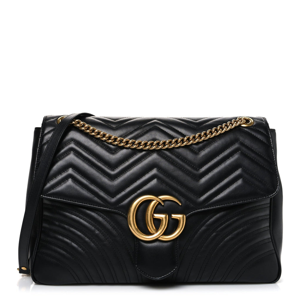Gucci Calfskin Matelasse Medium GG Marmont Shoulder Bag Black