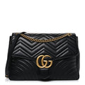 Gucci Calfskin Matelasse Medium GG Marmont Shoulder Bag Black
