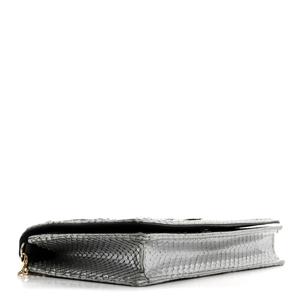 Christian Dior Snakeskin Diorama Wallet on Chain Pouch Silver