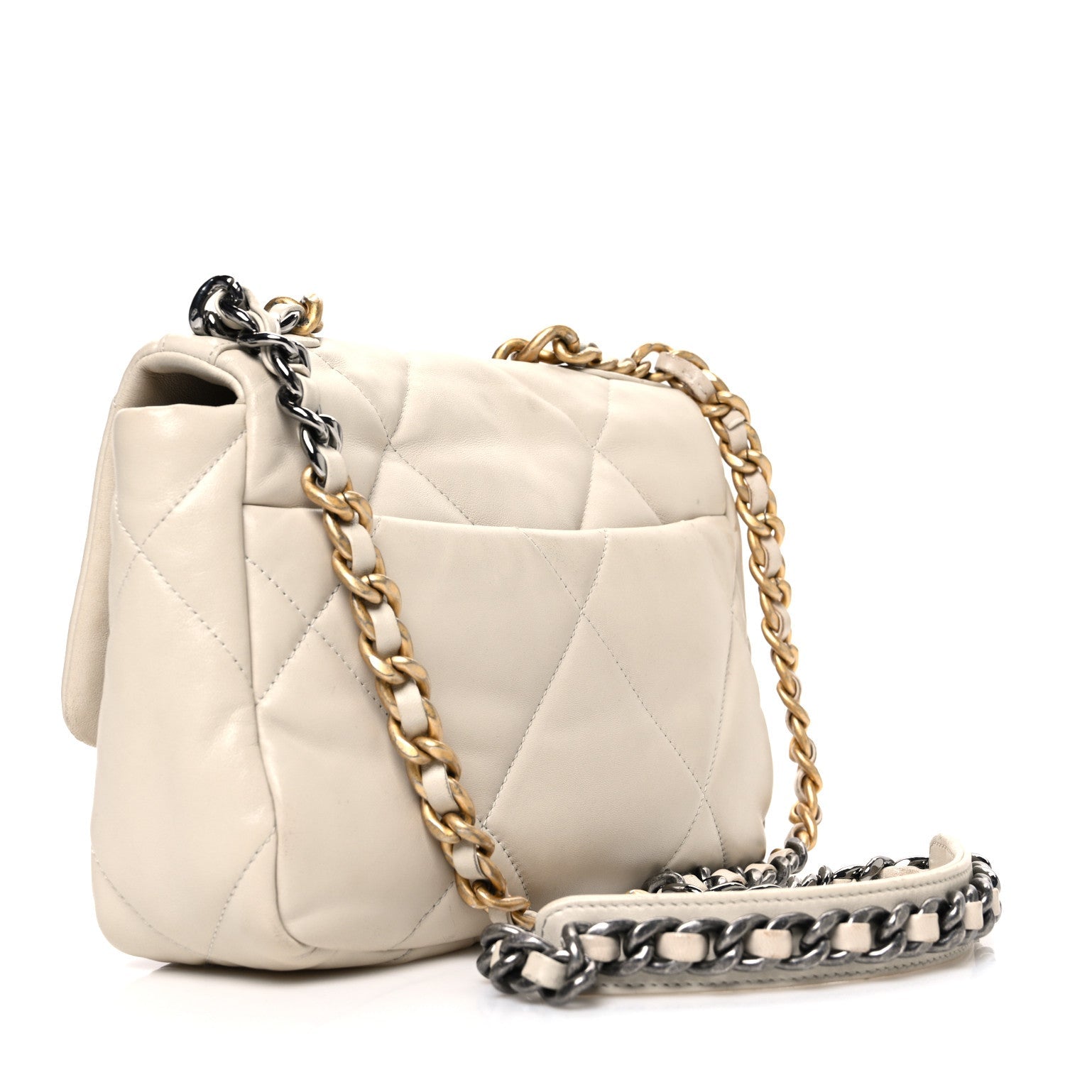 Chanel Goatskin Quilted Medium Chanel 19 Flap Beige