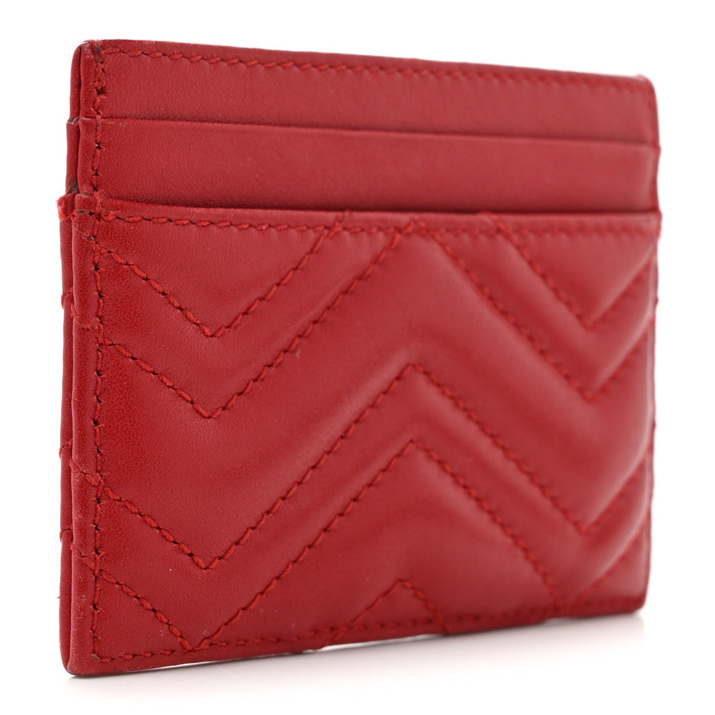 Gucci Calfskin Matelasse GG Marmont Card Holder Hibiscus Red