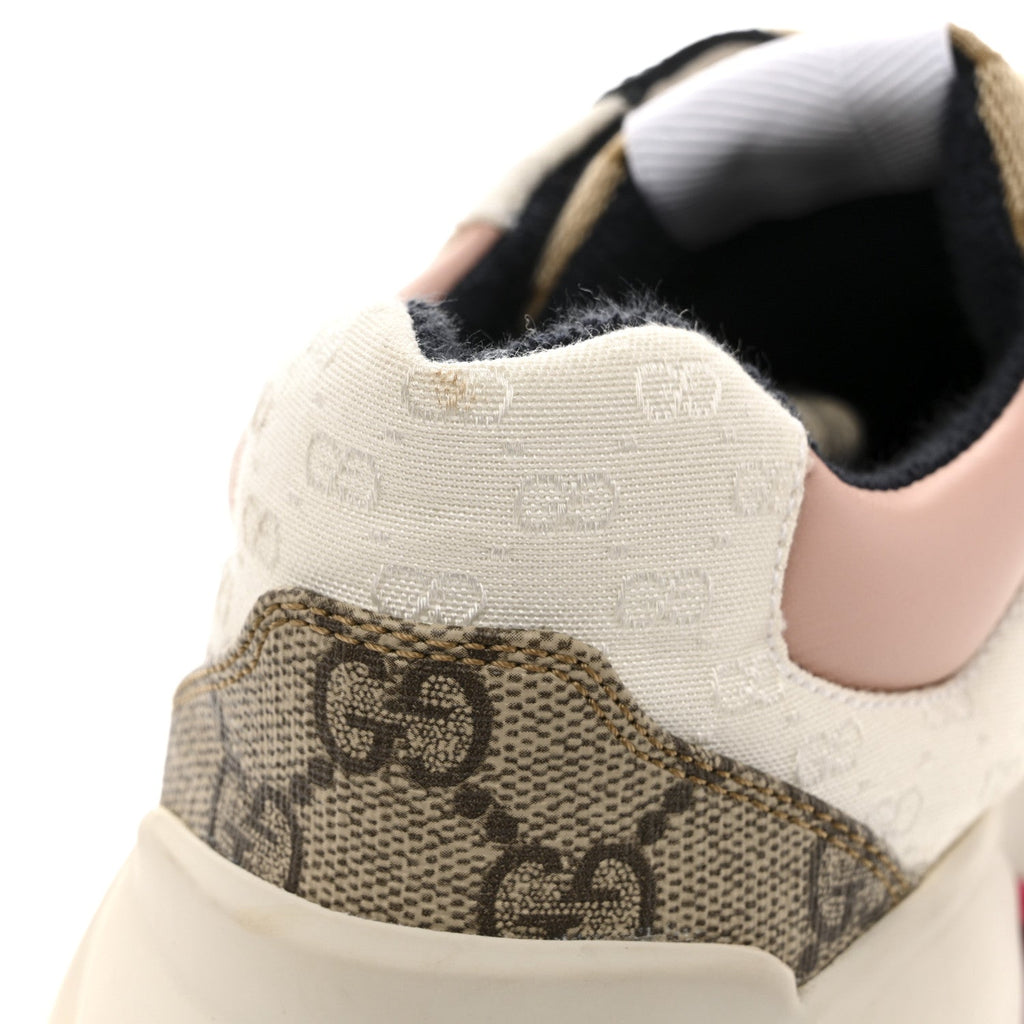 Gucci GG Supreme Monogram Mix Monogram Womens Rhyton Sneakers 37.5 London Blue Beige Pale Pink