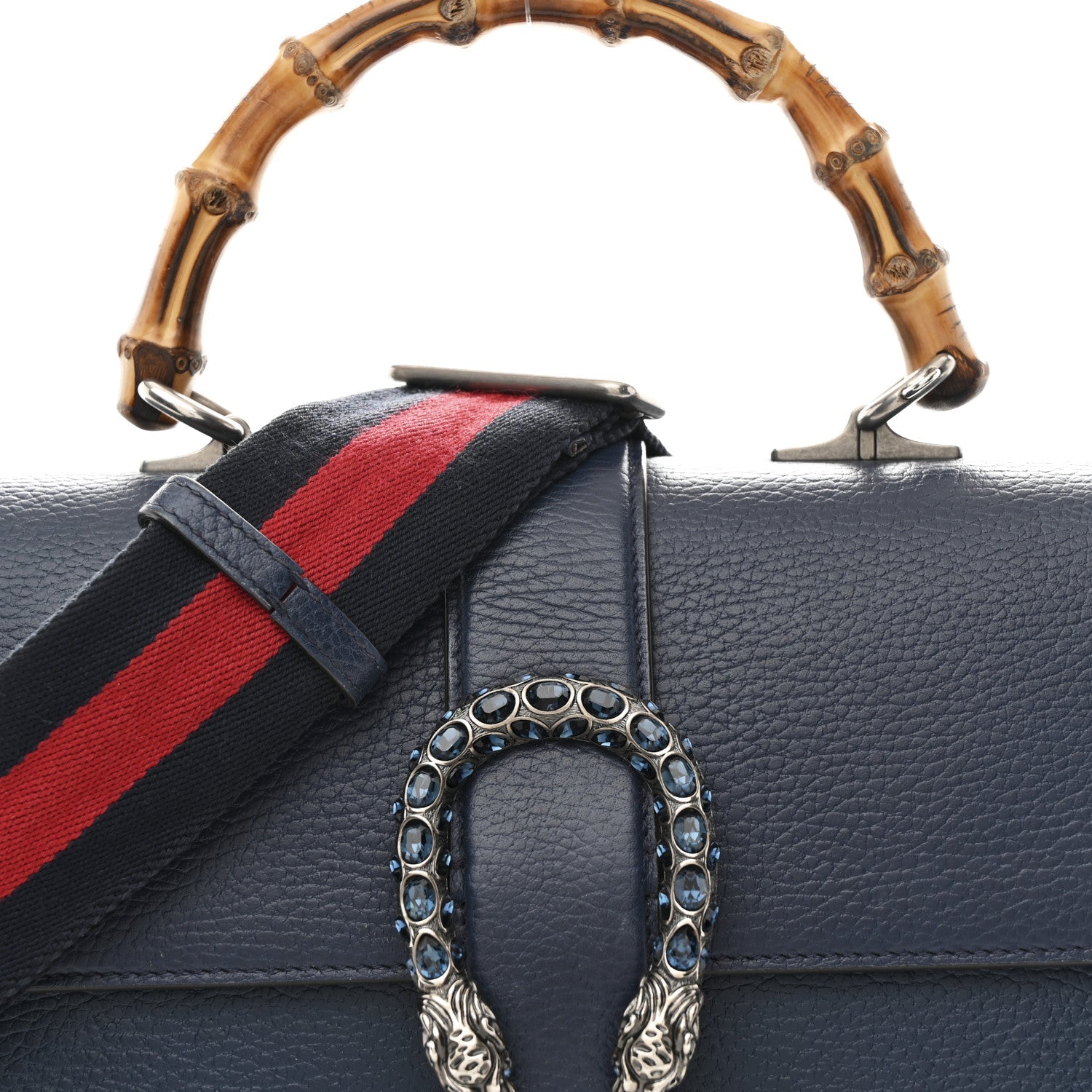 Gucci Dollar Calfskin Crystal Web Medium Dionysus Bamboo Top Handle Bag Blue Agata Montana Sapphire