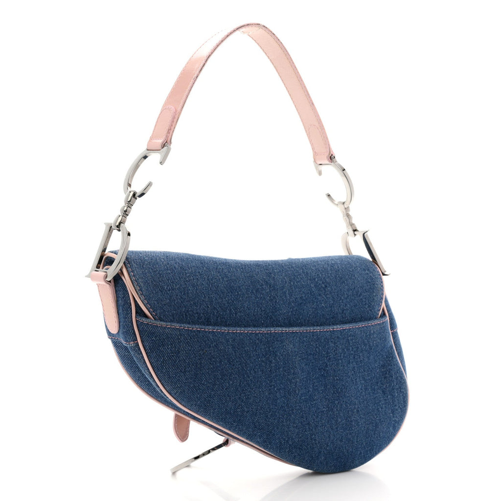 Christian Dior Patent Denim Jeans Saddle Bag Blue Pink