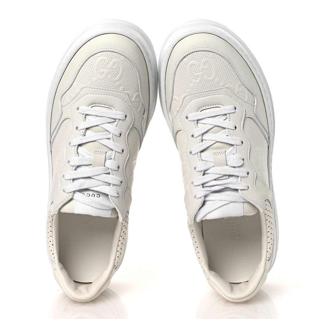 Gucci Calfskin GG Tennis Embossed Perforated Womens Platform 55mm Sneakers 40.5 Great White