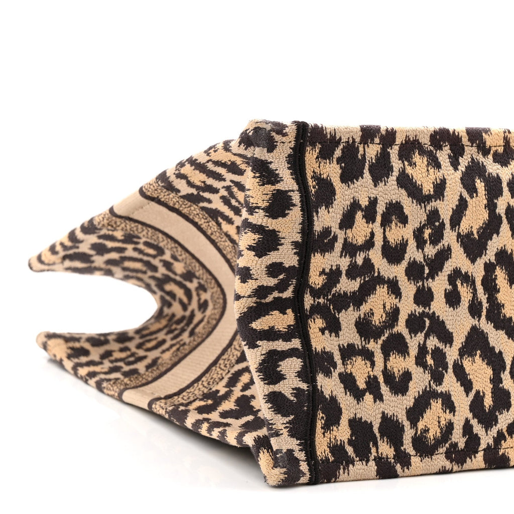 Christian Dior Canvas Mizza Embroidered Large Leopard Book Tote Beige