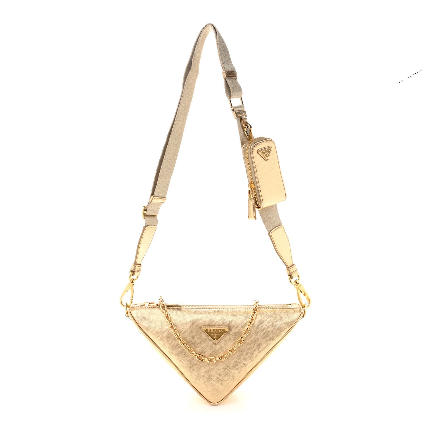 Prada Saffiano Lux Triangle Shoulder Bag Platino