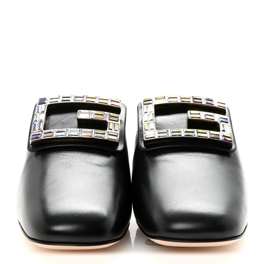 Gucci Malaga Kid Crystal Square G Madelyn 60mm Mules 37.5 Black