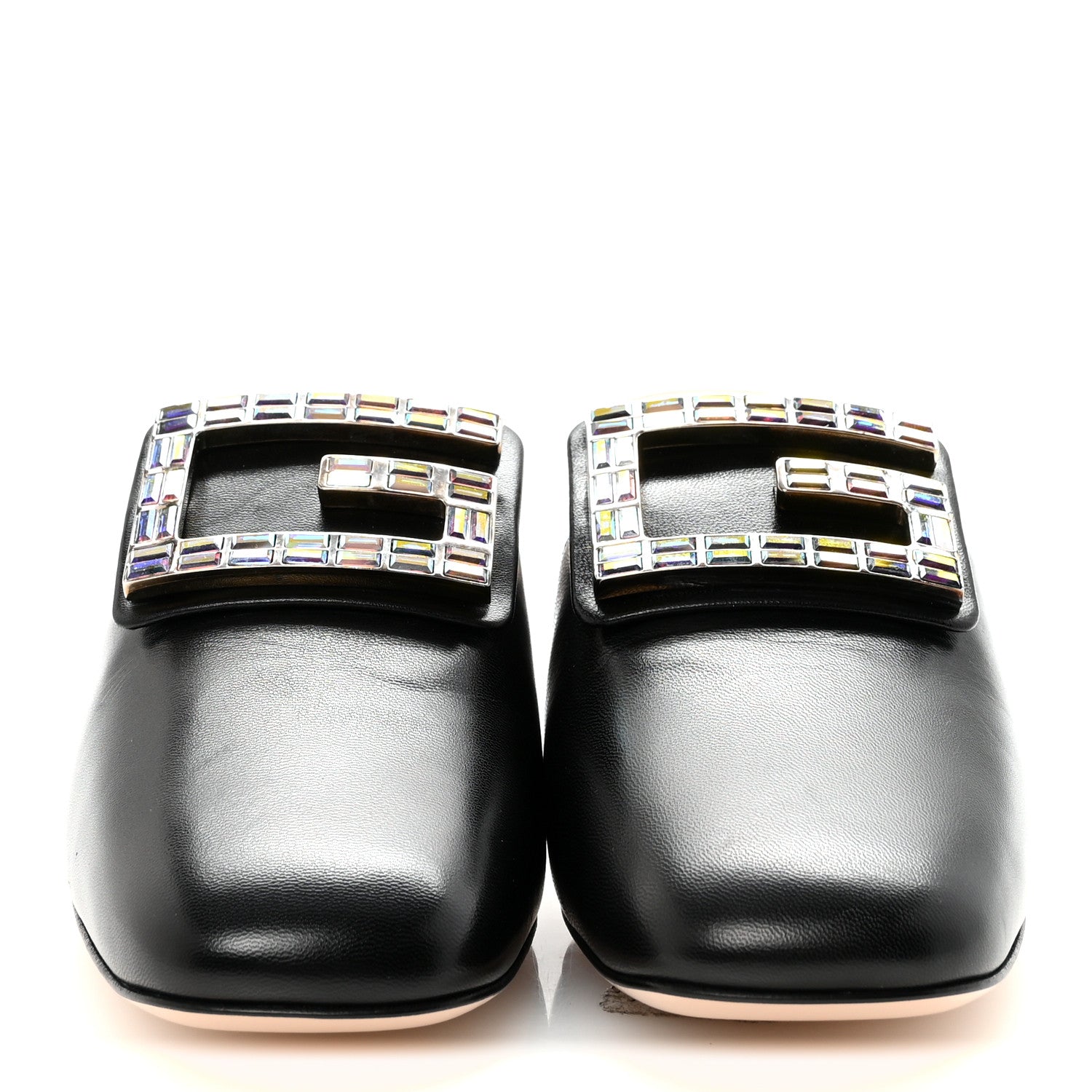 Gucci Malaga Kid Crystal Square G Madelyn 60mm Mules 37.5 Black