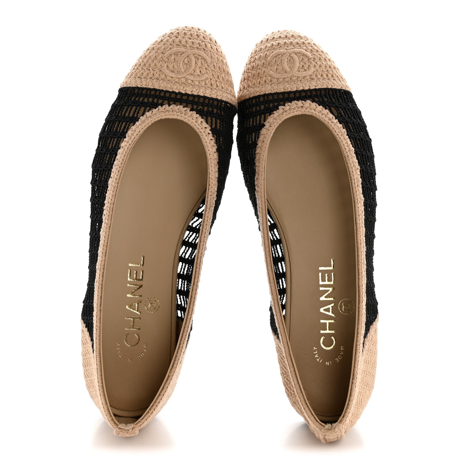 Raffia Cap Toe Ballerina Flats 37 Black Beige