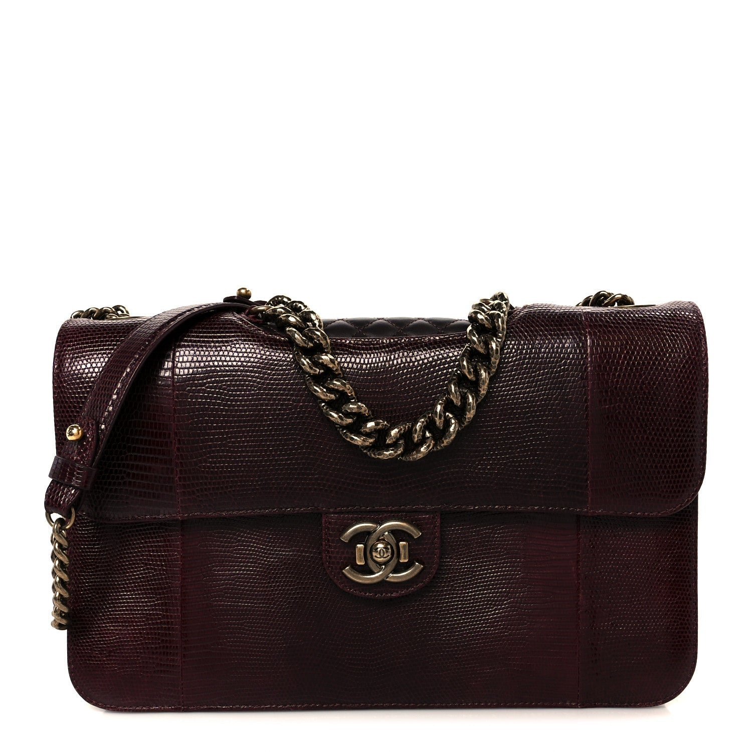 Chanel Lizard Lambskin Quilted Large Perfect Edge Flap Burgundy