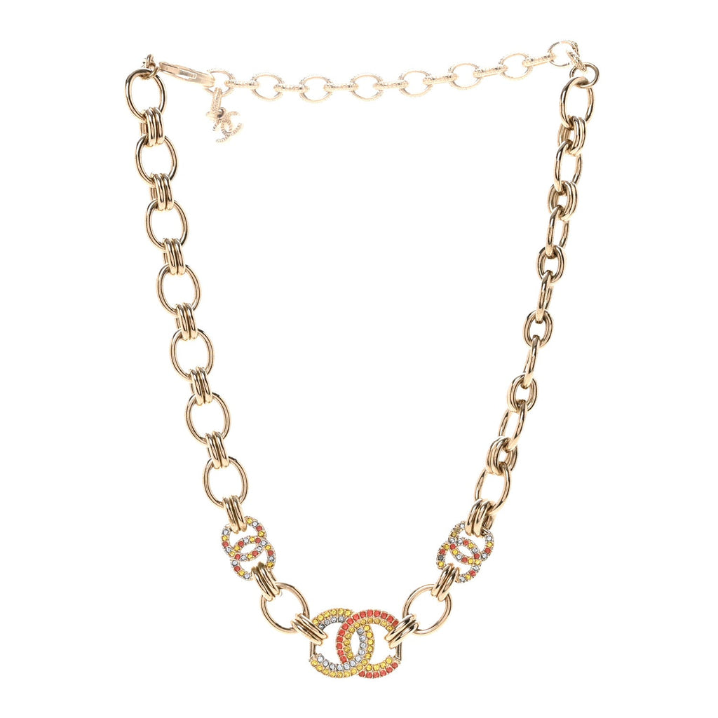 Crystal Chain CC Choker Necklace Gold Multicolor