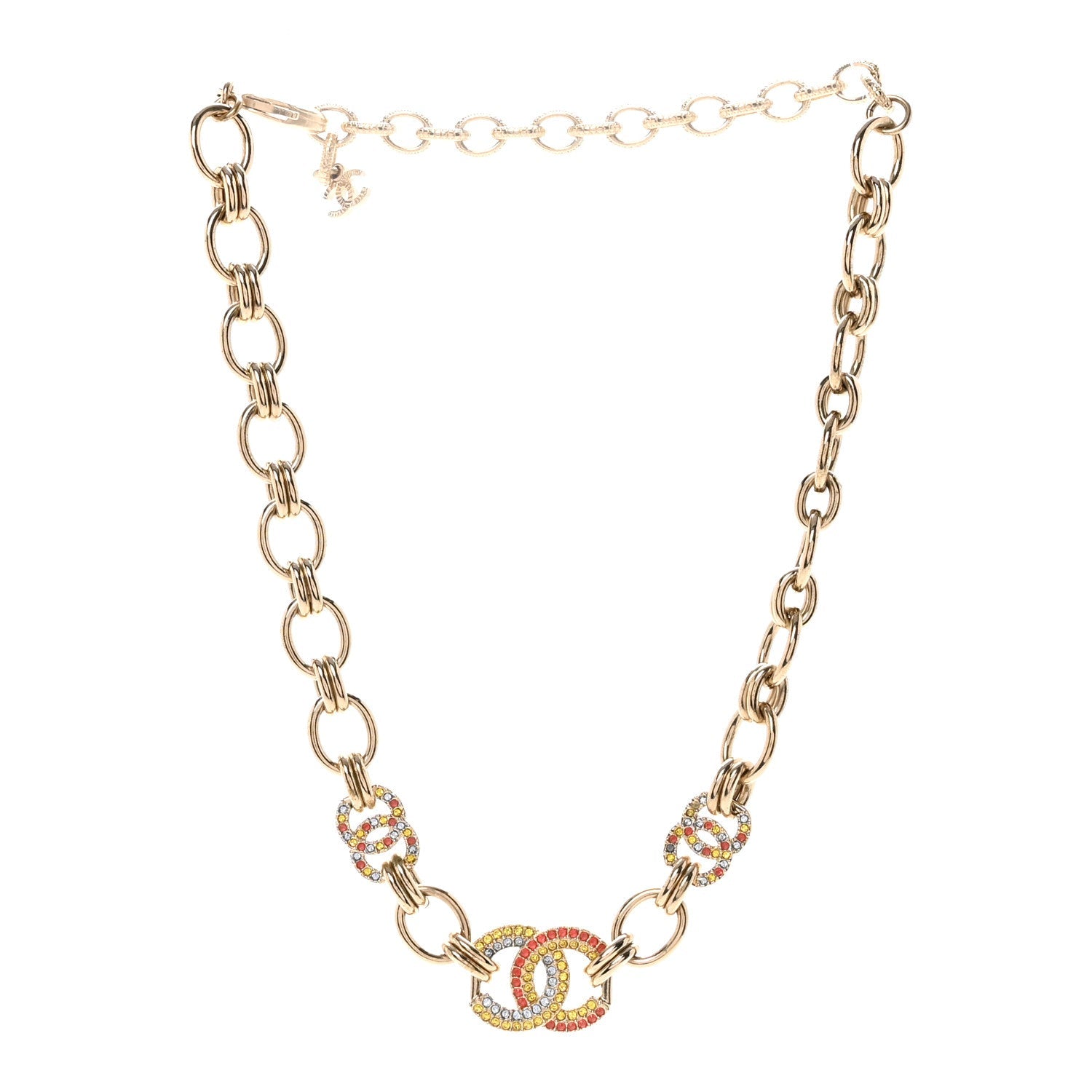 Crystal Chain CC Choker Necklace Gold Multicolor