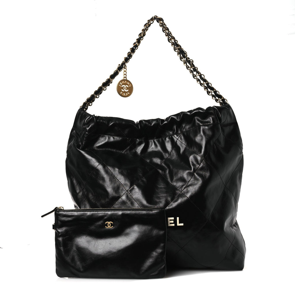 Chanel Shiny Calfskin Quilted Chanel 22 Black White