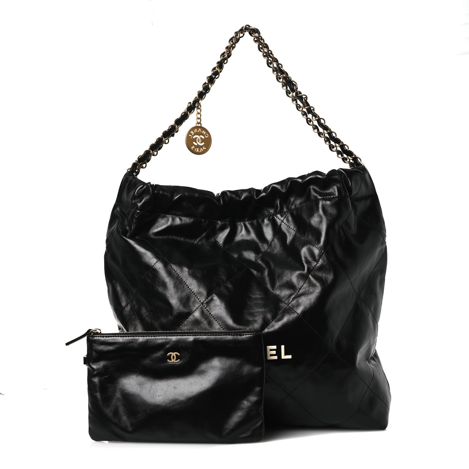 Chanel Shiny Calfskin Quilted Chanel 22 Black White