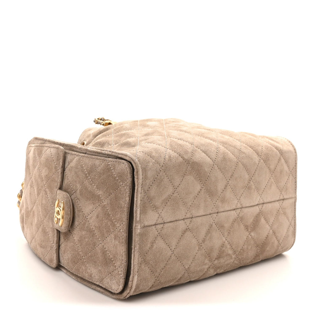 Chanel Suede Quilted Small Chanel 25 Handbag Dark Grey