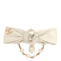 Metal Pearl Camelia CC Bow Brooch White Gold