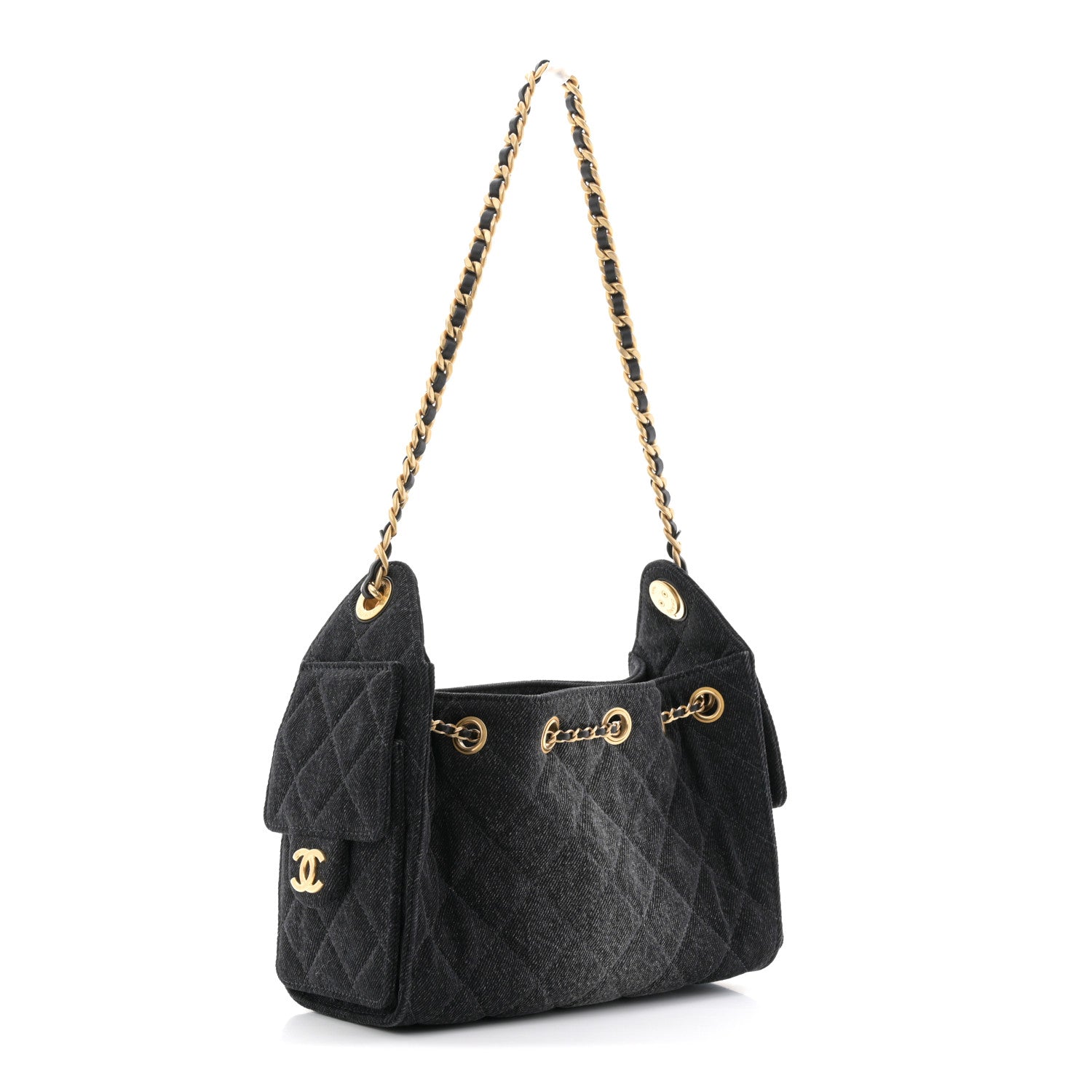 Chanel Washed Denim Quilted Mini Chanel 25 Handbag Black
