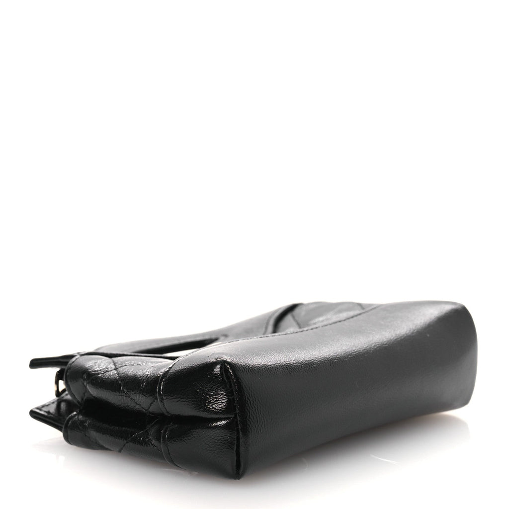 Chanel Shiny Lambskin Quilted Micro 31 Clutch With Chain Black