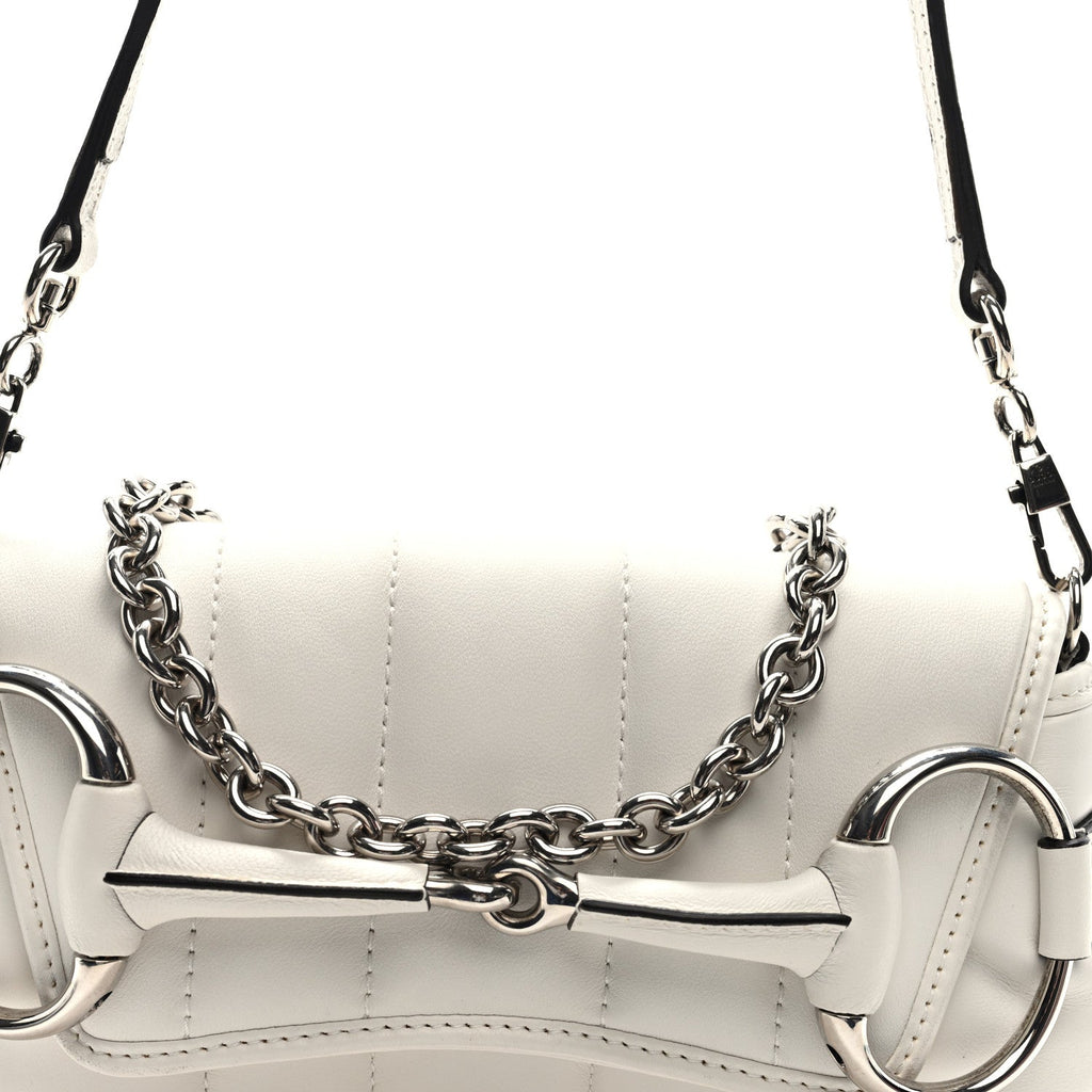 Gucci Nappa Vertical Matelasse Small Maxi Horsebit Chain Shoulder Bag Great White