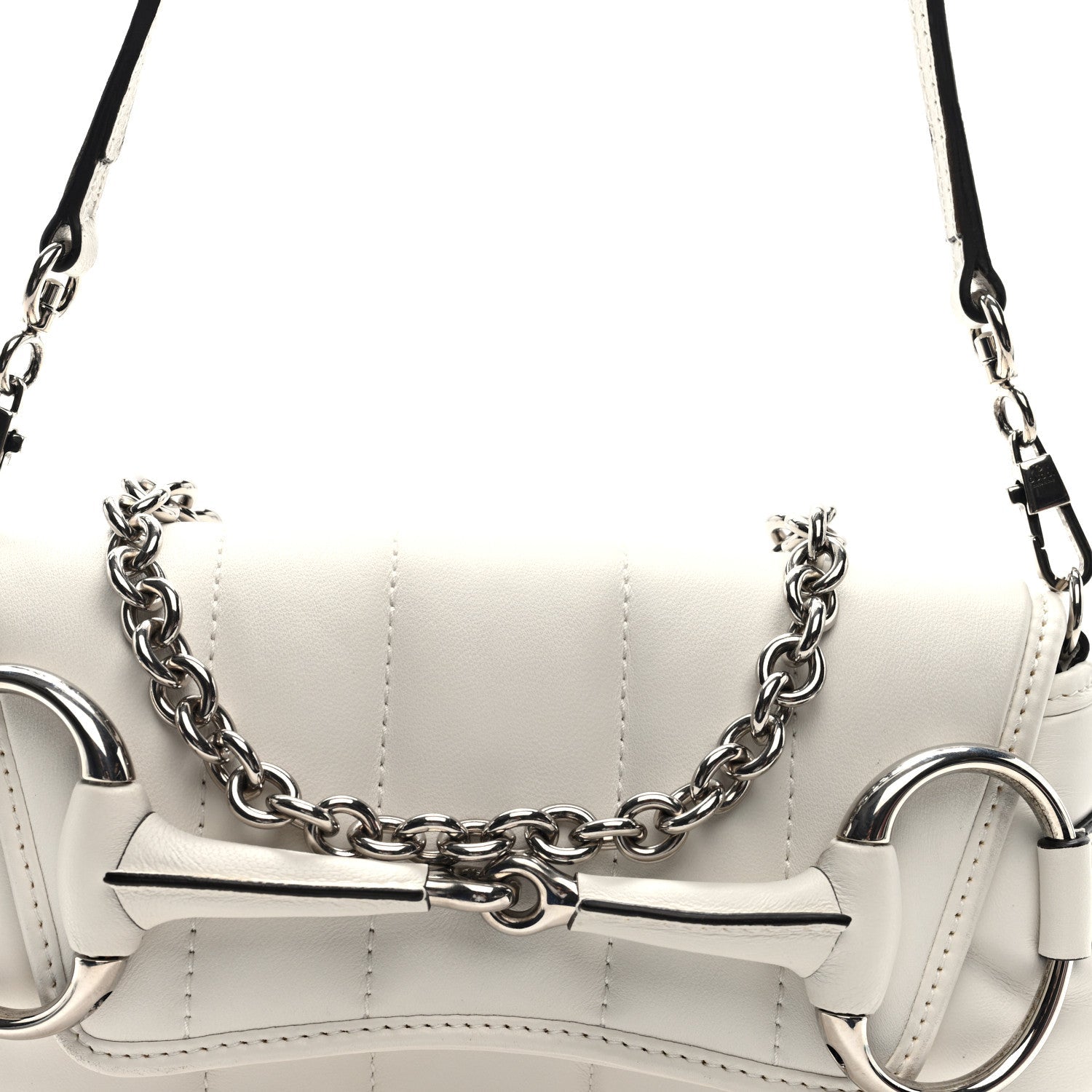 Gucci Nappa Vertical Matelasse Small Maxi Horsebit Chain Shoulder Bag Great White