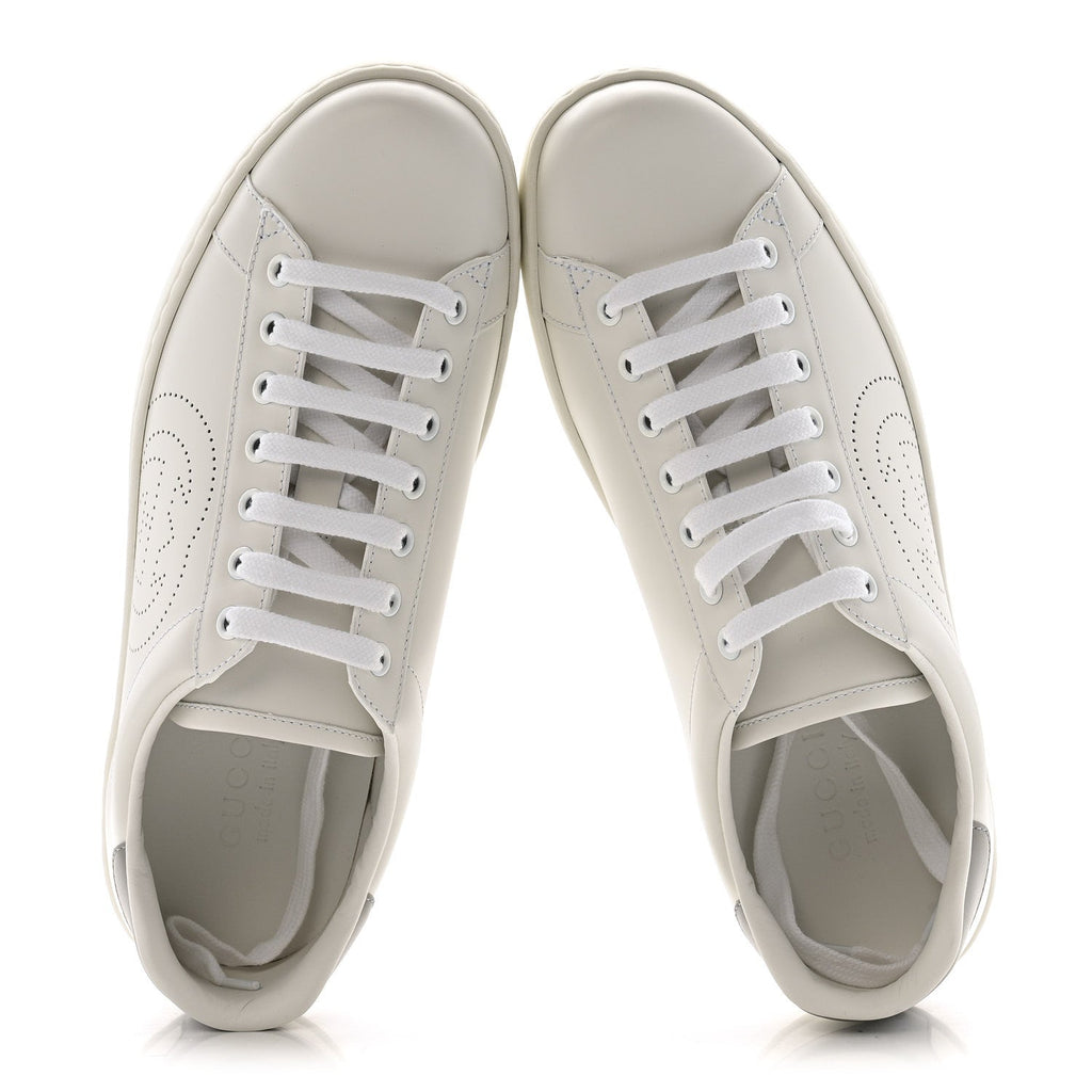 Gucci Calfskin Interlocking G Perforated Mens Ace Sneakers 8 White Grey Sky