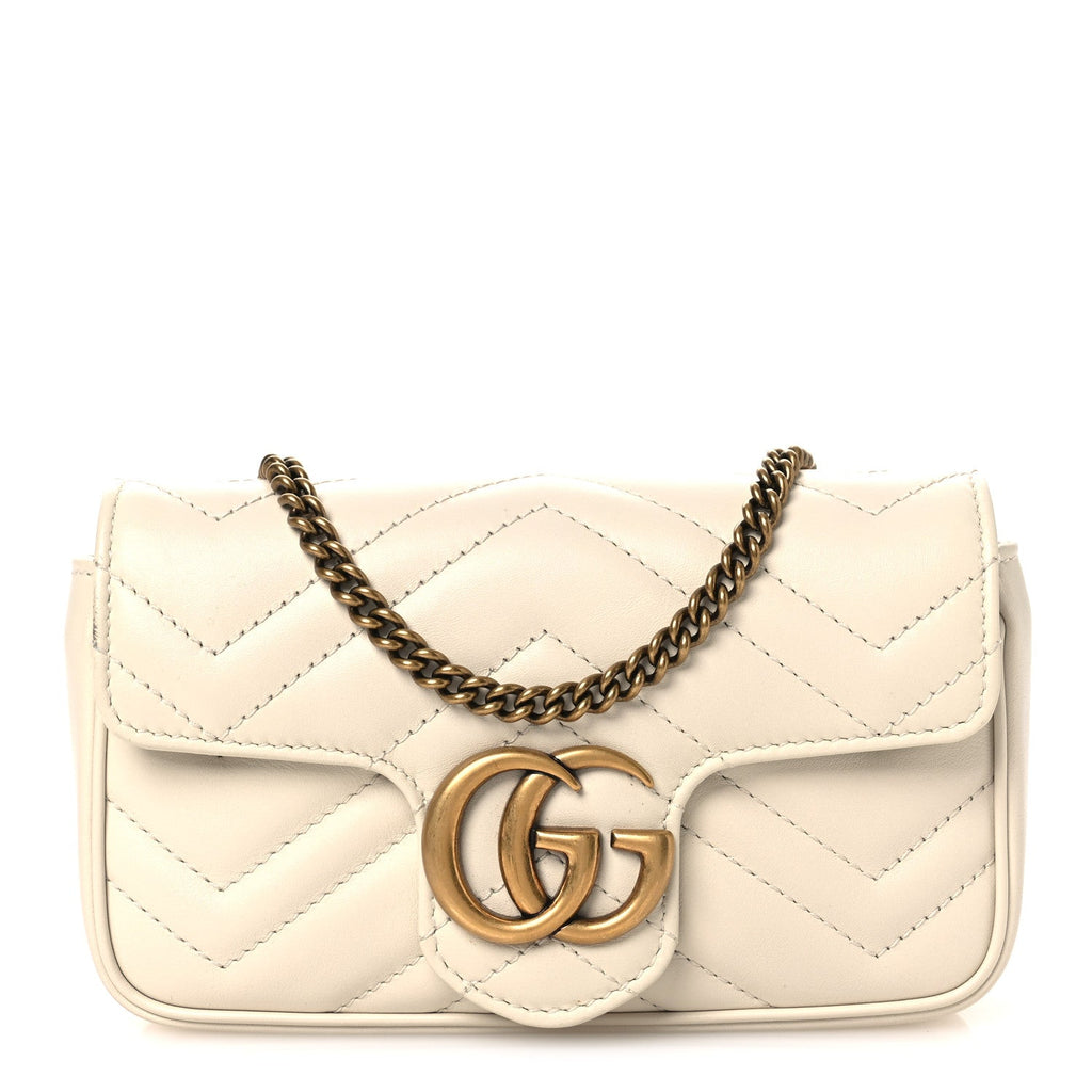 Gucci Calfskin Matelasse Super Mini GG Marmont Shoulder Bag White