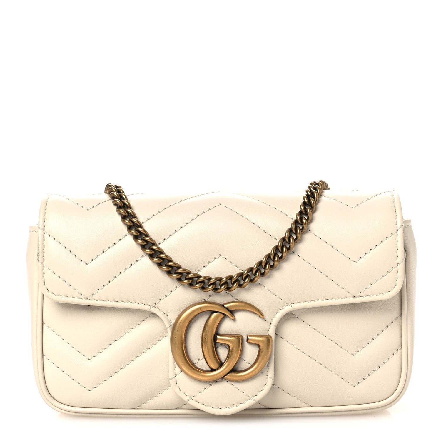 Gucci Calfskin Matelasse Super Mini GG Marmont Shoulder Bag White