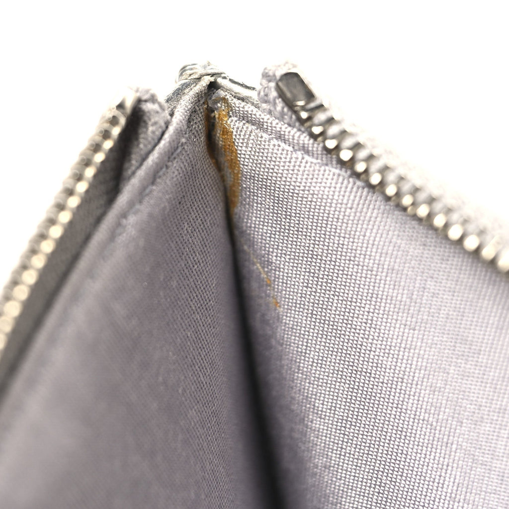 Metallic Calfskin Quilted Zip Pouch Silver
