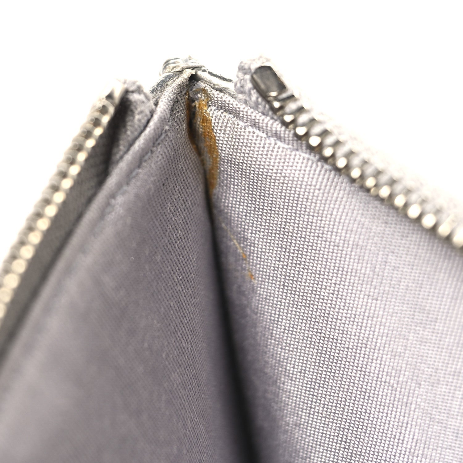 Metallic Calfskin Quilted Zip Pouch Silver