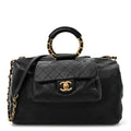 Chanel Grained Calfskin Lambskin Quilted Large Bowling Bag Black