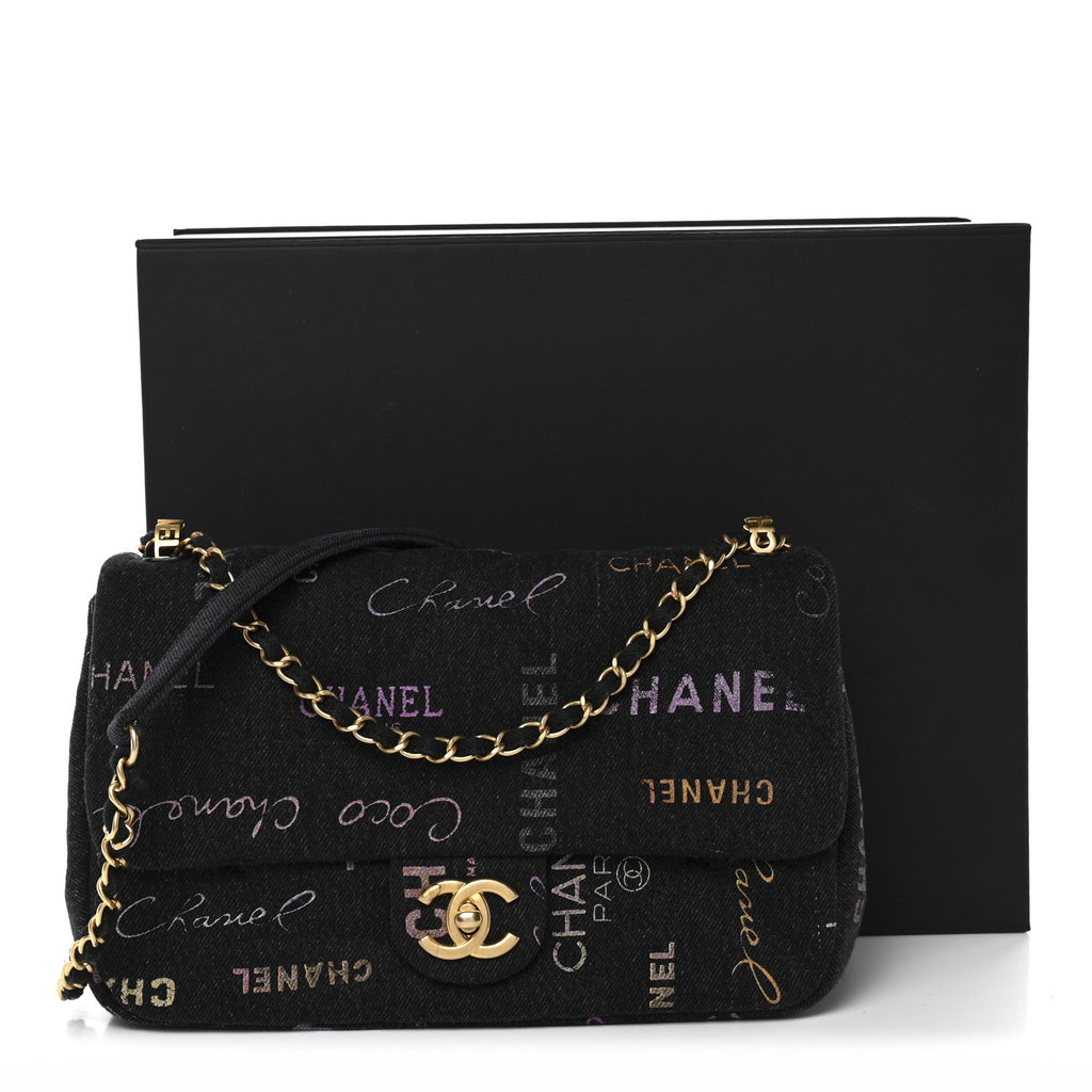 Chanel Denim Quilted Denim Mood Large Flap Black Multicolor