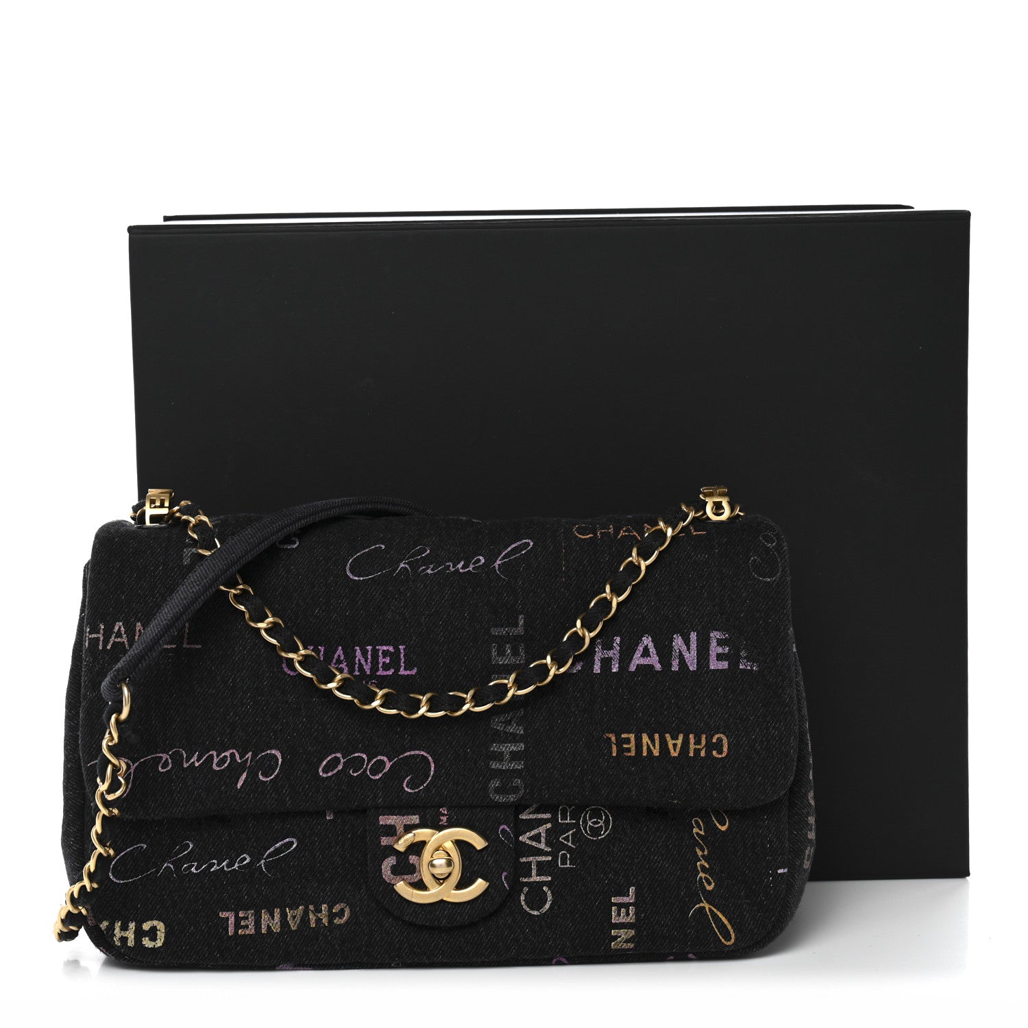 Chanel Denim Quilted Denim Mood Large Flap Black Multicolor