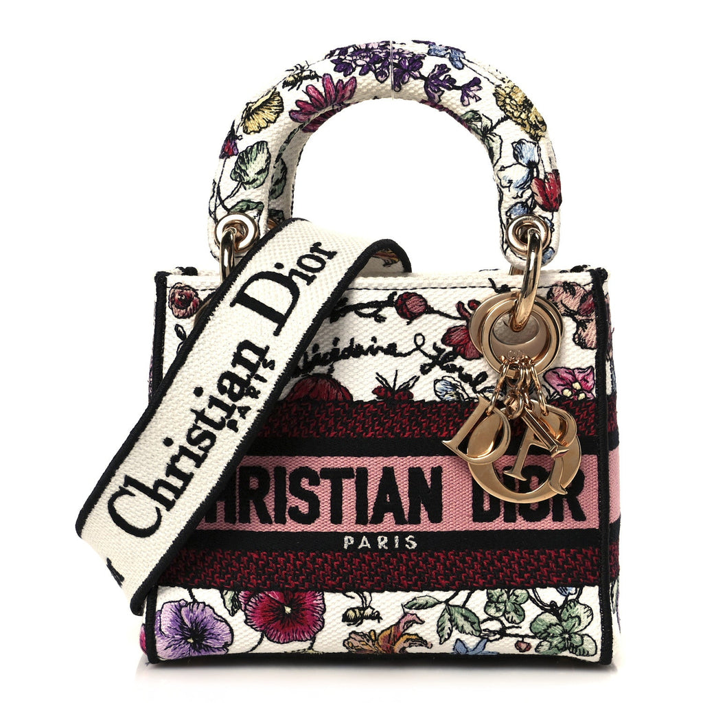Christian Dior Canvas Florilegio Embroidered Mini Lady D-Lite White Multicolor